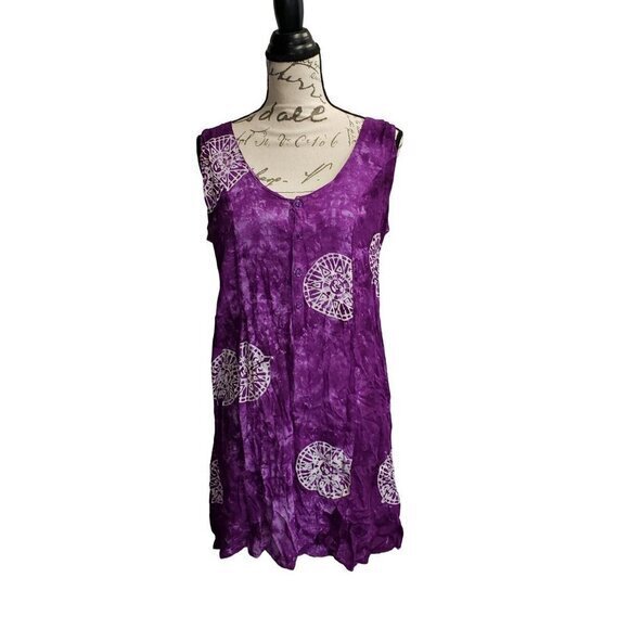 Tropical Sun Dress Swim Cover-up‎ Womens Size Medium Hand Made Purple White - Picture 1 of 6